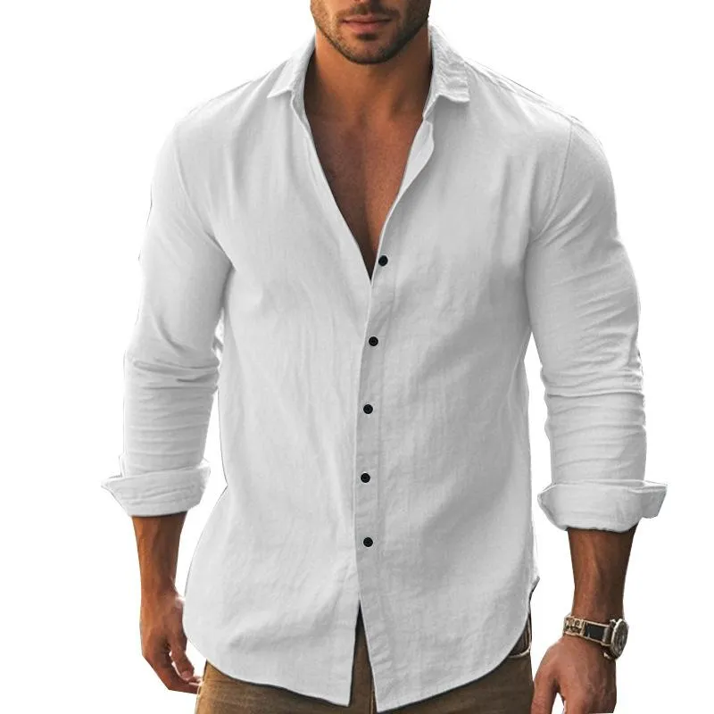 Men's Cotton Lapel Solid Color Long Sleeve Shirt 62823004Y sold by Manly product image thumbnail 2