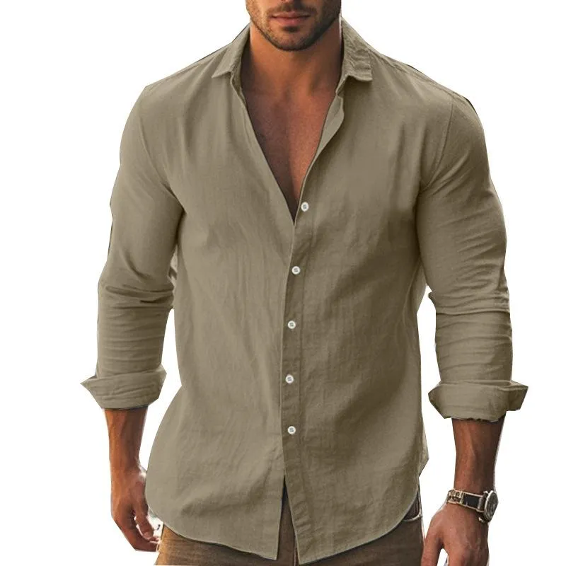 Men's Cotton Lapel Solid Color Long Sleeve Shirt 62823004Y sold by Manly product image thumbnail 5