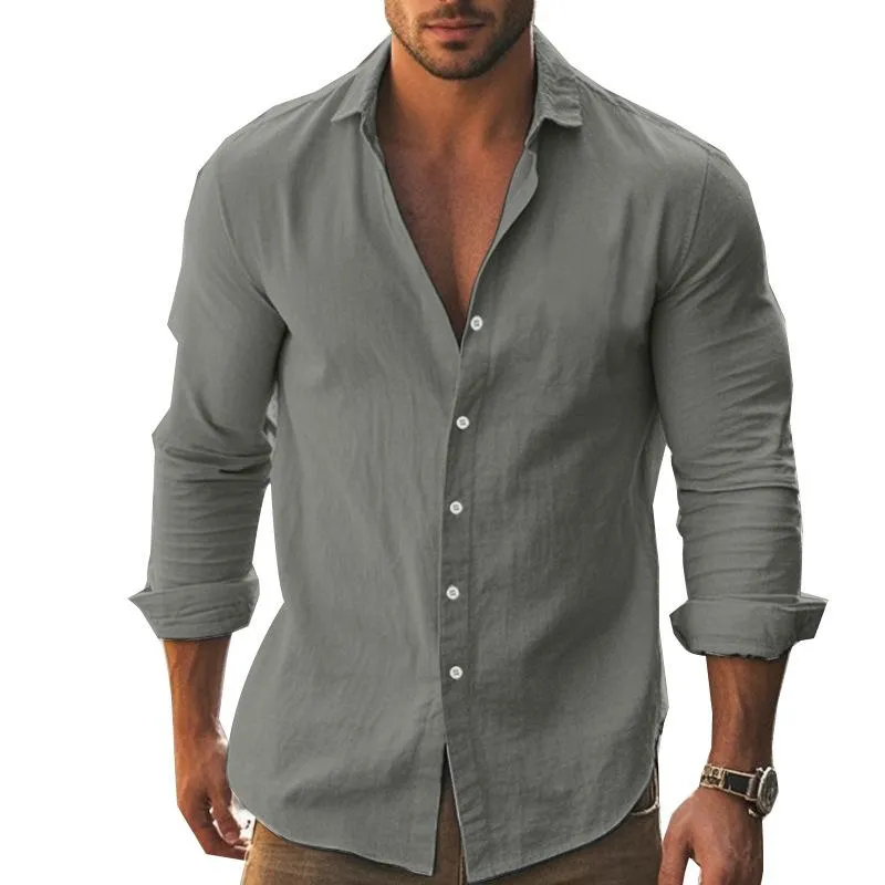 Men's Cotton Lapel Solid Color Long Sleeve Shirt 62823004Y sold by Manly product image thumbnail 4