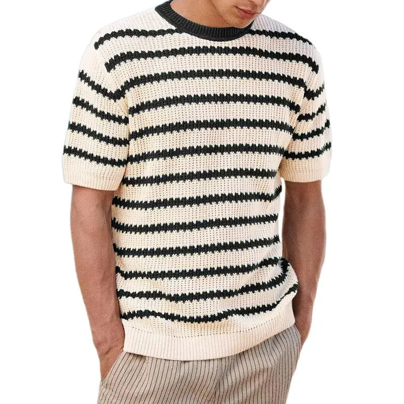 Men's Casual Striped Color Block Crew Neck Short-Sleeved Knitwear Sweater 73182556M sold by Manly