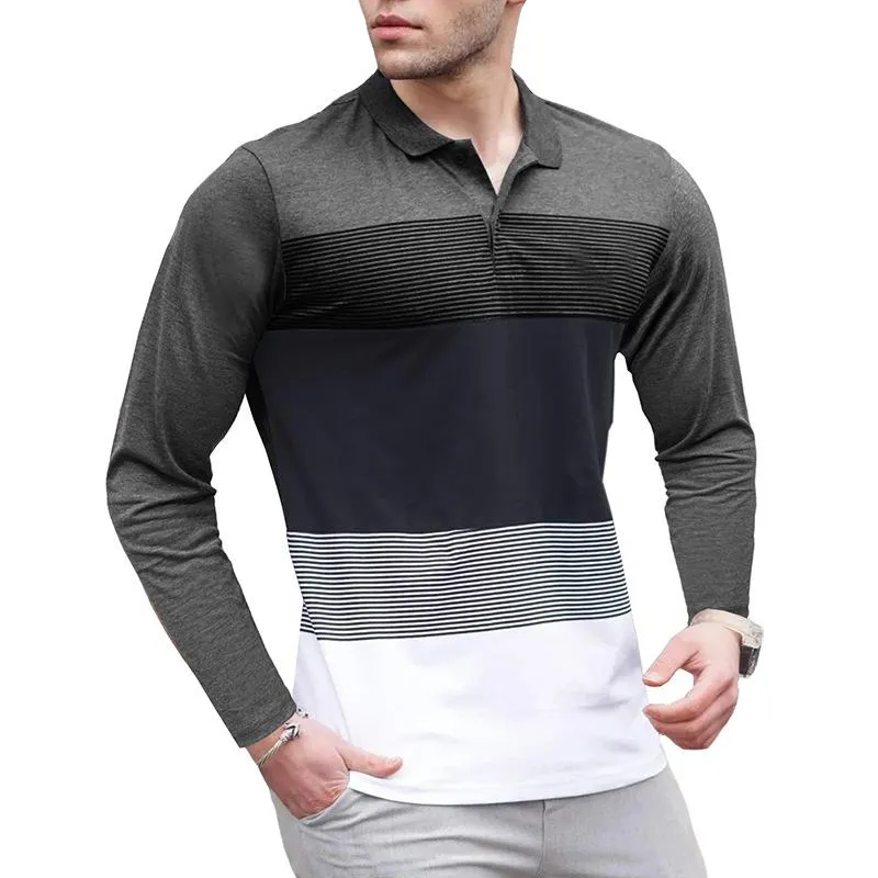 Men's Striped Lapel Long-Sleeved Polo Shirt 65766873Y sold by Manly product image thumbnail 5