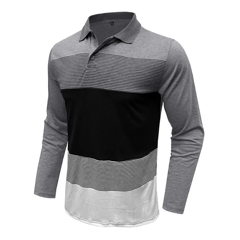 Men's Striped Lapel Long-Sleeved Polo Shirt 65766873Y sold by Manly product image thumbnail 3