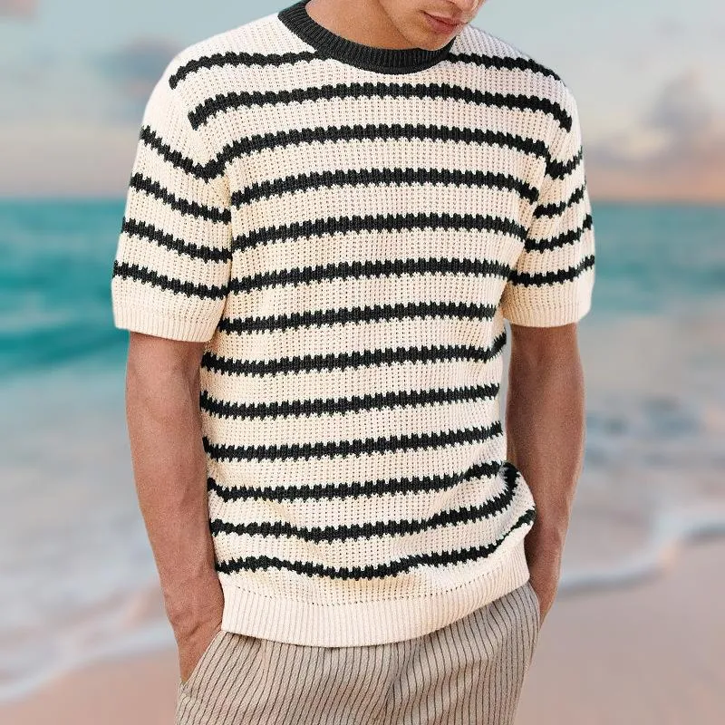 Men's Casual Striped Color Block Crew Neck Short-Sleeved Knitwear Sweater 73182556M sold by Manly product image thumbnail 2