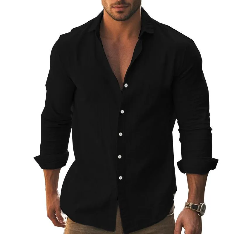 Men's Cotton Lapel Solid Color Long Sleeve Shirt 62823004Y sold by Manly product image thumbnail 3