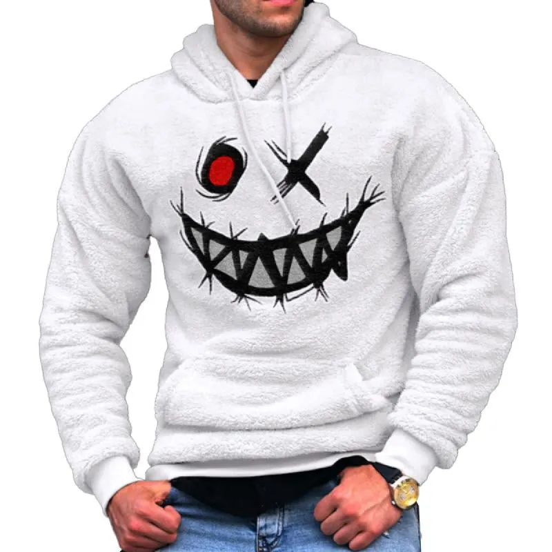 Men's Fall Winter Smiley Embroidered Fleece Sports Hoodie 35509619X sold by Manly