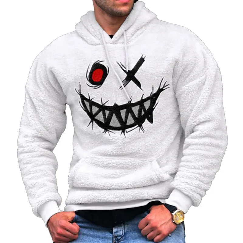 Men's Fall Winter Smiley Embroidered Fleece Sports Hoodie 35509619X sold by Manly