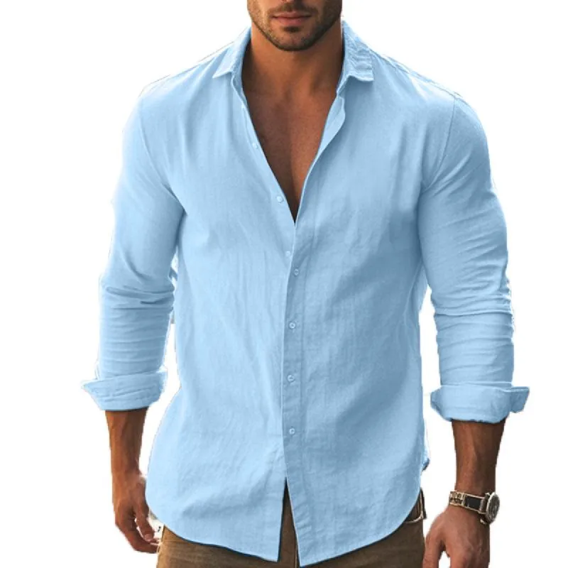 Men's Cotton Lapel Solid Color Long Sleeve Shirt 62823004Y sold by Manly