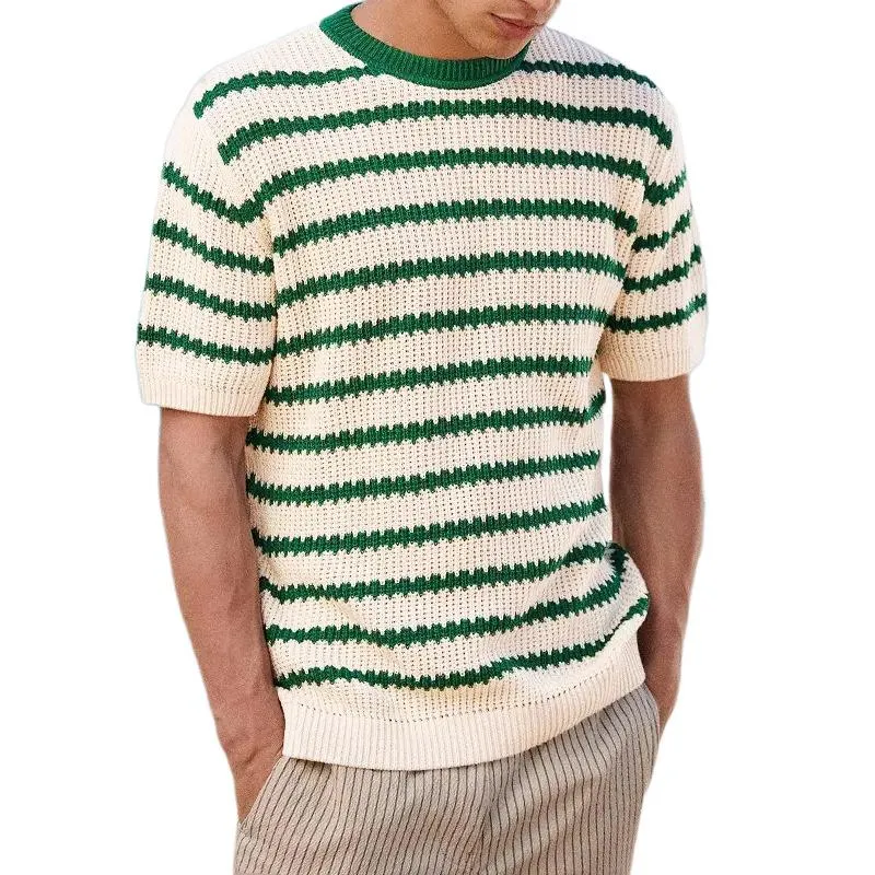 Men's Casual Striped Color Block Crew Neck Short-Sleeved Knitwear Sweater 73182556M sold by Manly product image thumbnail 5