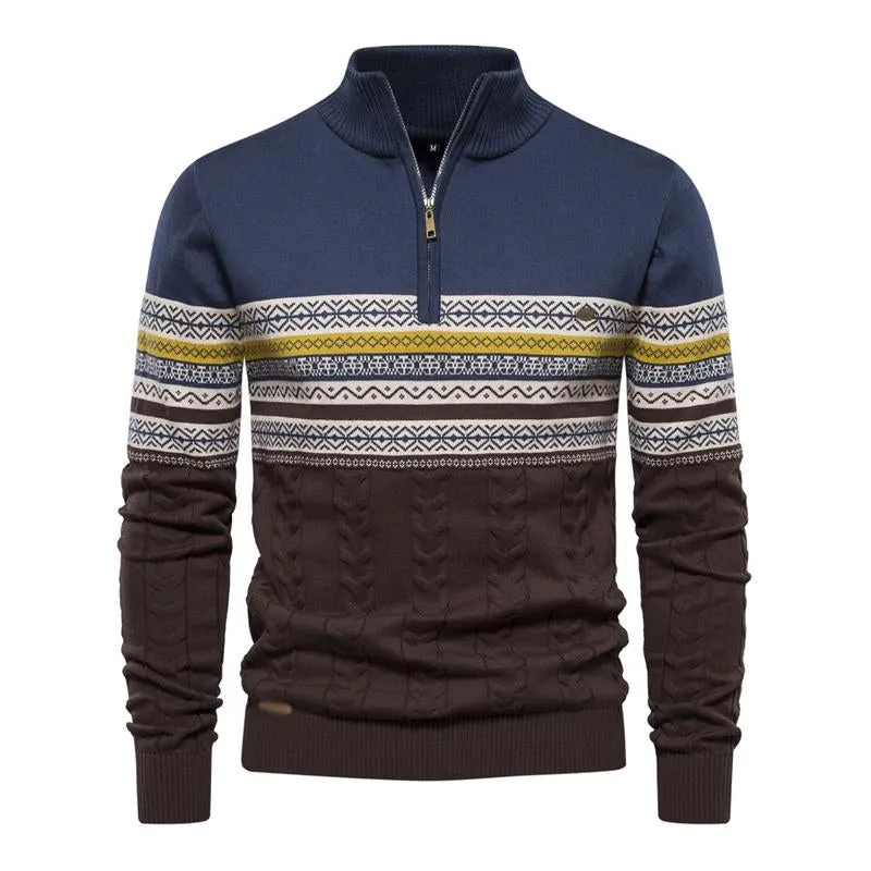 Men's Vintage Jacquard Stand Collar Half-Zip Knitted Pullover Sweater 73454626M sold by Manly product image thumbnail 2