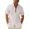 Men's Casual Cotton Linen Lapel Pocket Single Breasted Short Sleeve Shirt 28018313M sold by Manly