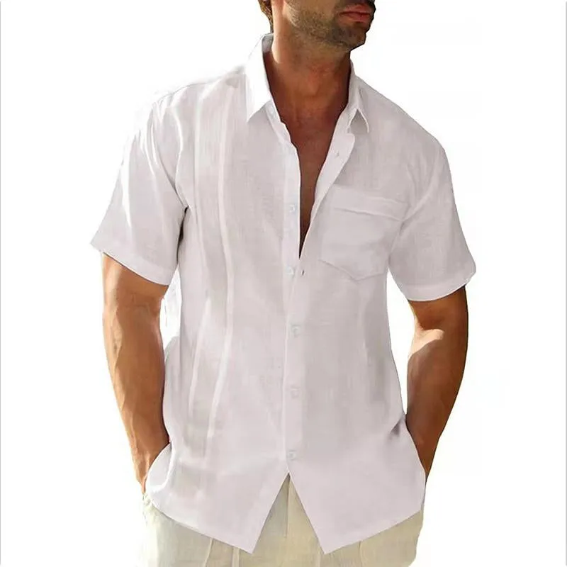 Men's Casual Cotton Linen Lapel Pocket Single Breasted Short Sleeve Shirt 28018313M sold by Manly product image thumbnail 5