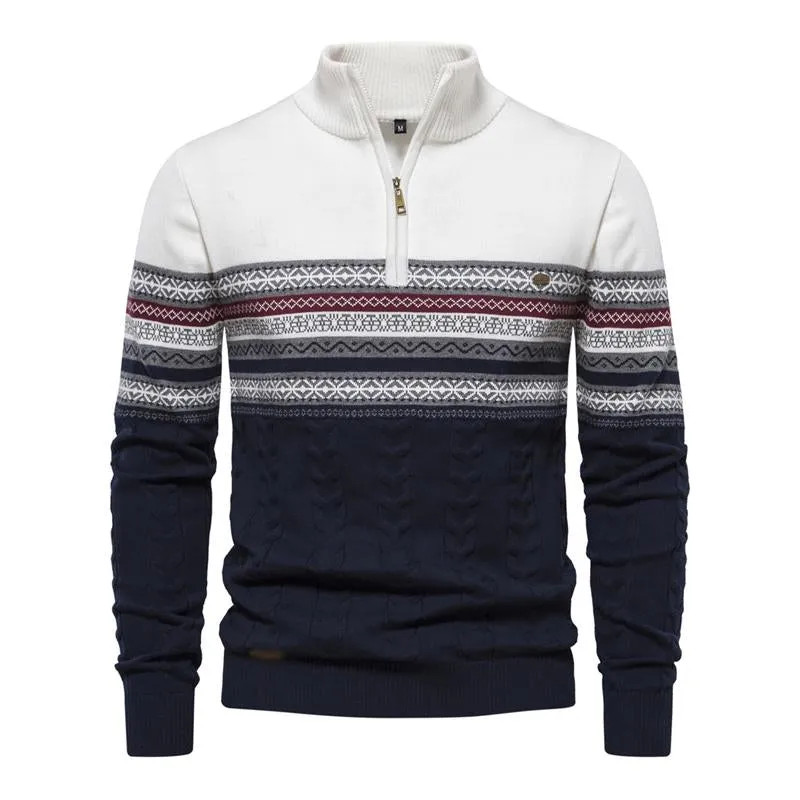 Men's Vintage Jacquard Stand Collar Half-Zip Knitted Pullover Sweater 73454626M sold by Manly product image thumbnail 5