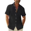 Men's Casual Cotton Linen Lapel Pocket Single Breasted Short Sleeve Shirt 28018313M sold by Manly