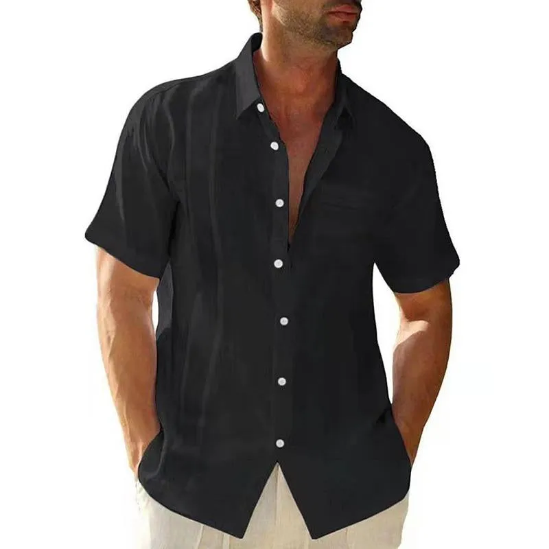 Men's Casual Cotton Linen Lapel Pocket Single Breasted Short Sleeve Shirt 28018313M sold by Manly product image thumbnail 4