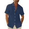 Men's Casual Cotton Linen Lapel Pocket Single Breasted Short Sleeve Shirt 28018313M sold by Manly