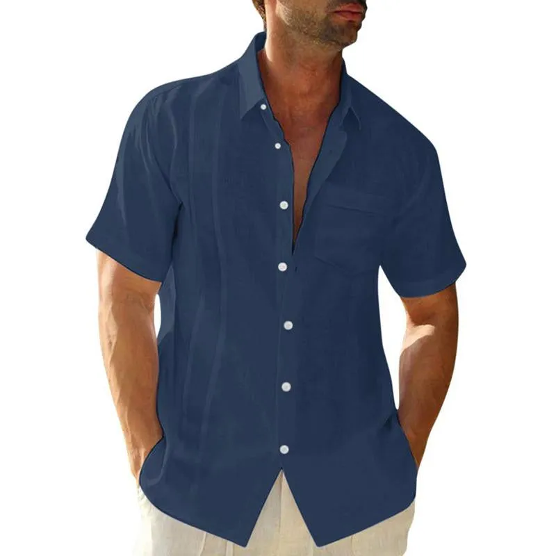 Men's Casual Cotton Linen Lapel Pocket Single Breasted Short Sleeve Shirt 28018313M sold by Manly product image thumbnail 3