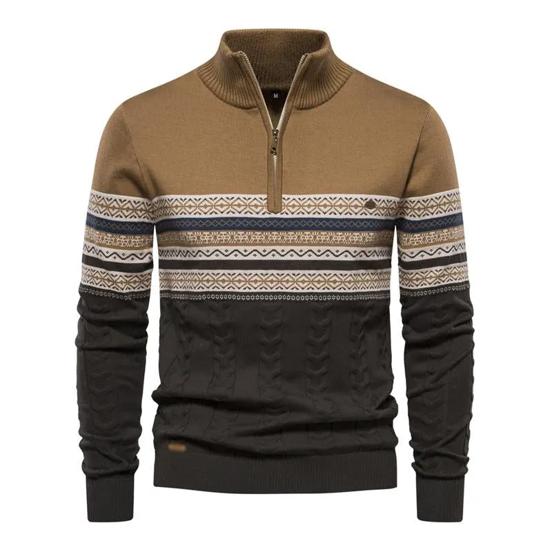 Men's Vintage Jacquard Stand Collar Half-Zip Knitted Pullover Sweater 73454626M sold by Manly product image thumbnail 3