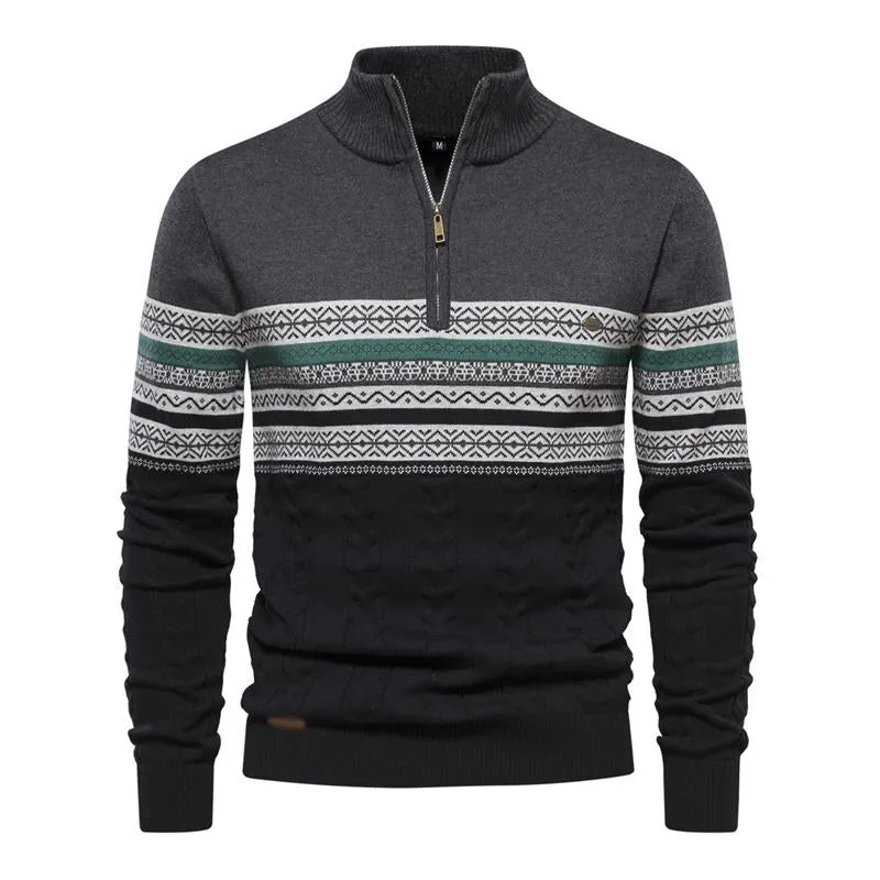 Men's Vintage Jacquard Stand Collar Half-Zip Knitted Pullover Sweater 73454626M sold by Manly