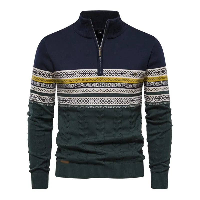 Men's Vintage Jacquard Stand Collar Half-Zip Knitted Pullover Sweater 73454626M sold by Manly product image thumbnail 4
