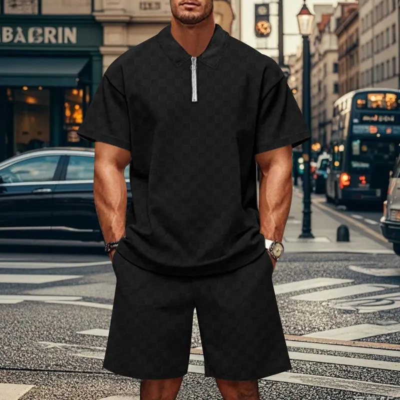 Men's Checkerboard Lapel Short Sleeve Polo Shirt Shorts Loose Casual Set 41717587Z sold by Manly product image thumbnail 4