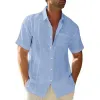 Men's Casual Cotton Linen Lapel Pocket Single Breasted Short Sleeve Shirt 28018313M sold by Manly
