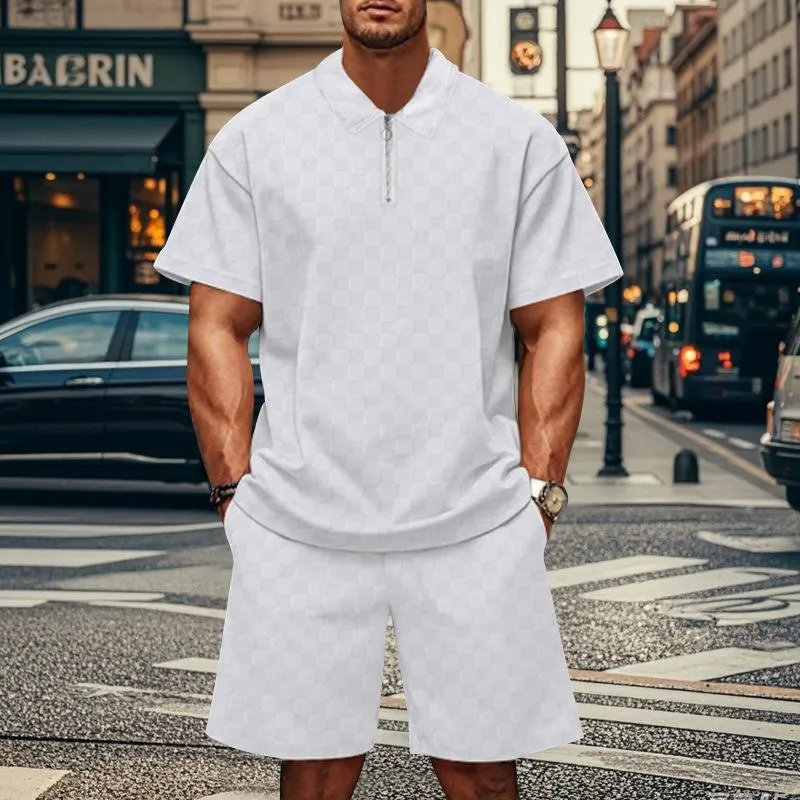 Men's Checkerboard Lapel Short Sleeve Polo Shirt Shorts Loose Casual Set 41717587Z sold by Manly product image thumbnail 3