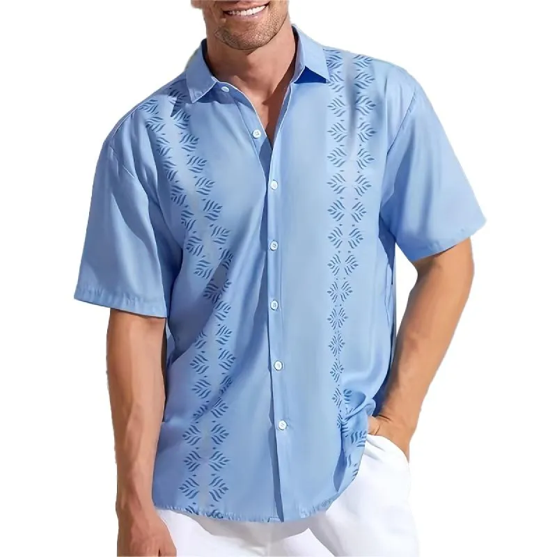 Men's Casual Printed Lapel Short Sleeve Shirt 01858995Y sold by Manly