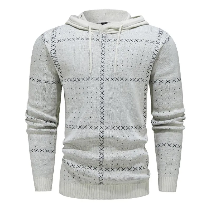 Men's Jacquard Knit Plaid Patchwork Hooded Sweater 96556971X sold by Manly