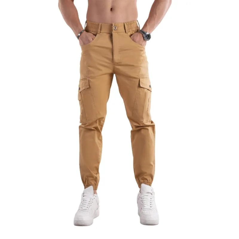 Men's Solid Color Multi-pocket Cotton Cargo Pants 79149946Z sold by Manly