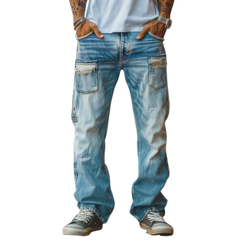 Men's Vintage Washed Patchwork Distressed Straight Jeans 29483737M sold by Manly