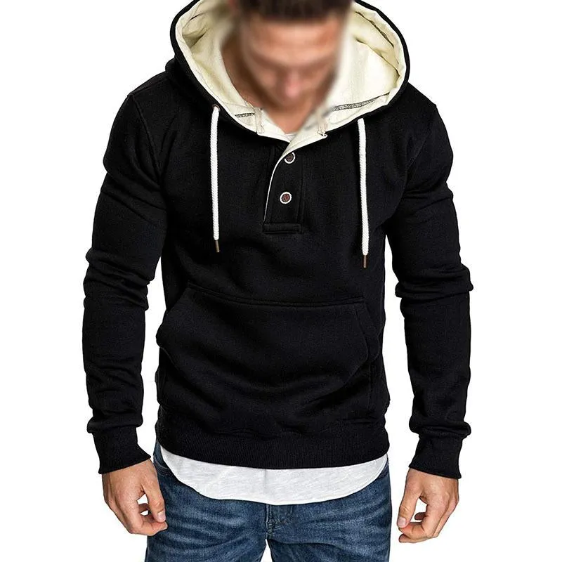 Men's Casual Sports Solid Color Kangaroo Pocket Long Sleeve Hoodie 15193393M sold by Manly