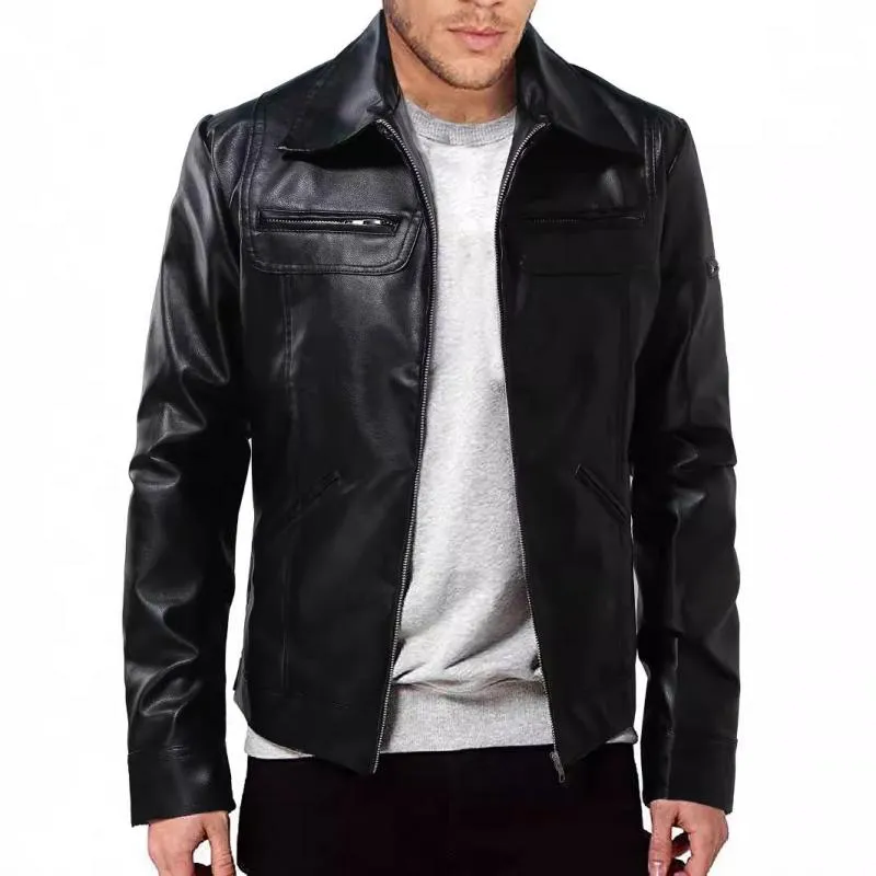 Men's Vintage Lapel Zipper Slim Fit Leather Biker Jacket 49079317M sold by Manly