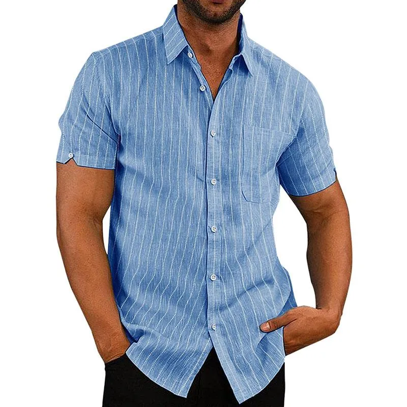 Men's Casual Summer Lapel Stripe Short Sleeve Shirt 77163136M sold by Manly
