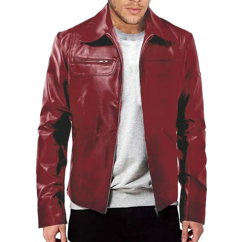 Men's Vintage Lapel Zipper Slim Fit Leather Biker Jacket 49079317M sold by Manly product image thumbnail 4