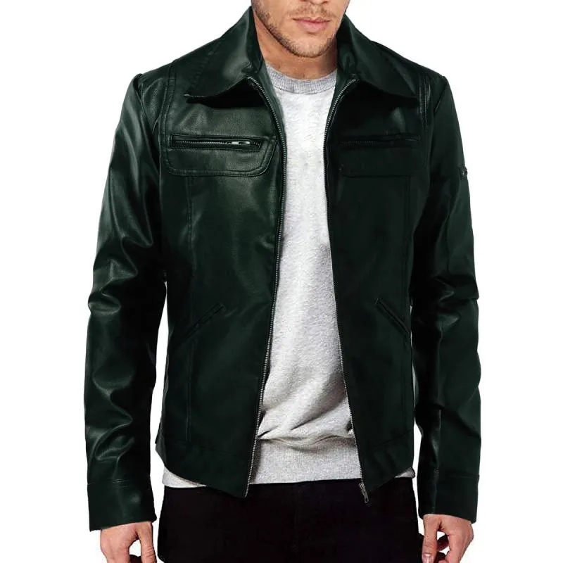 Men's Vintage Lapel Zipper Slim Fit Leather Biker Jacket 49079317M sold by Manly product image thumbnail 5