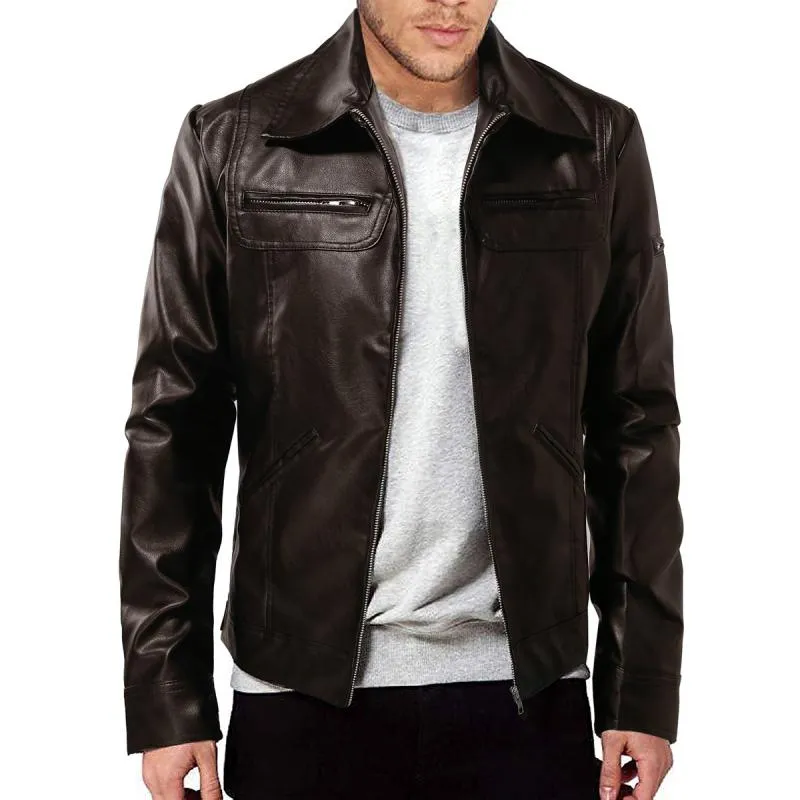 Men's Vintage Lapel Zipper Slim Fit Leather Biker Jacket 49079317M sold by Manly product image thumbnail 3