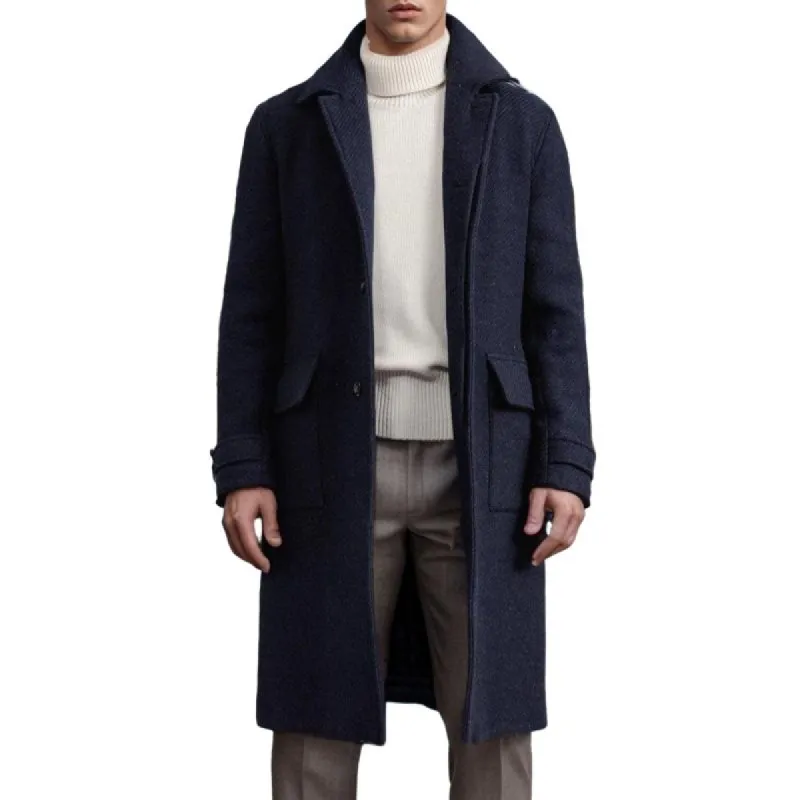 Men's Fashion Woolen Lapel Single Breasted Long Coat 99157783Z sold by Manly