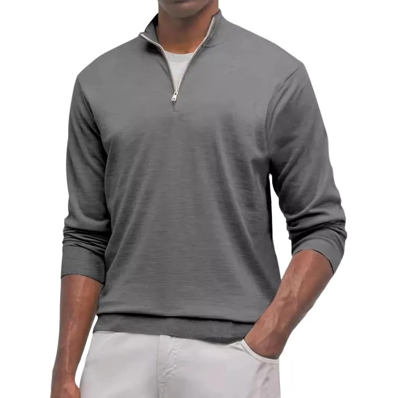 Men's Casual Solid Color Zipper Neck Loose Long Sleeve T-Shirt 61977630M sold by Manly product image thumbnail 3