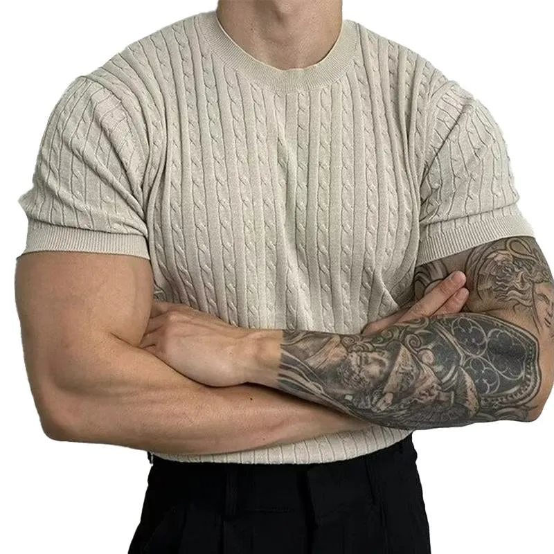 Men's Solid Color Round Neck Vertical Striped Sweater 36545940X sold by Manly