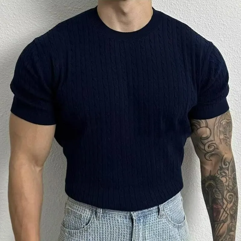 Men's Solid Color Round Neck Vertical Striped Sweater 36545940X sold by Manly product image thumbnail 3