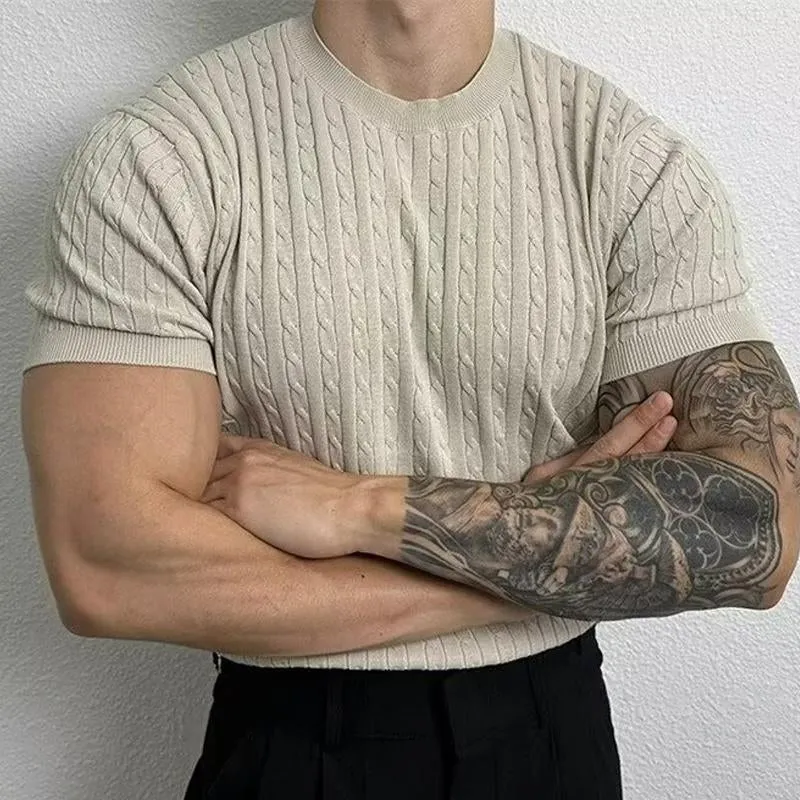 Men's Solid Color Round Neck Vertical Striped Sweater 36545940X sold by Manly product image thumbnail 2