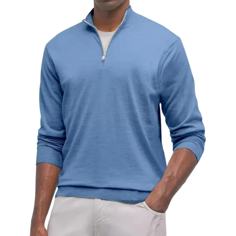 Men's Casual Solid Color Zipper Neck Loose Long Sleeve T-Shirt 61977630M sold by Manly