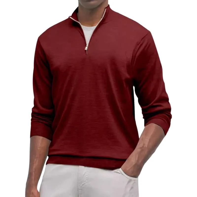 Men's Casual Solid Color Zipper Neck Loose Long Sleeve T-Shirt 61977630M sold by Manly product image thumbnail 4