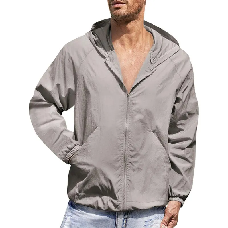 Men's Solid Hooded Zipper Sun Protection Jacket 75998624Z sold by Manly