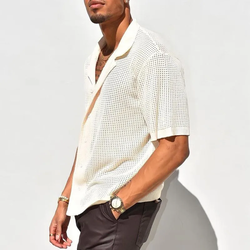 Men's Casual Slim Hollow Short Sleeve Knitted Shirt 00835053M sold by Manly product image thumbnail 4