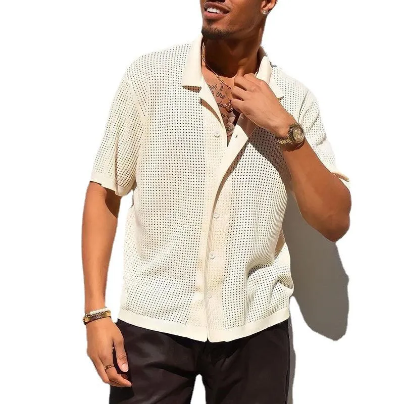 Men's Casual Slim Hollow Short Sleeve Knitted Shirt 00835053M sold by Manly