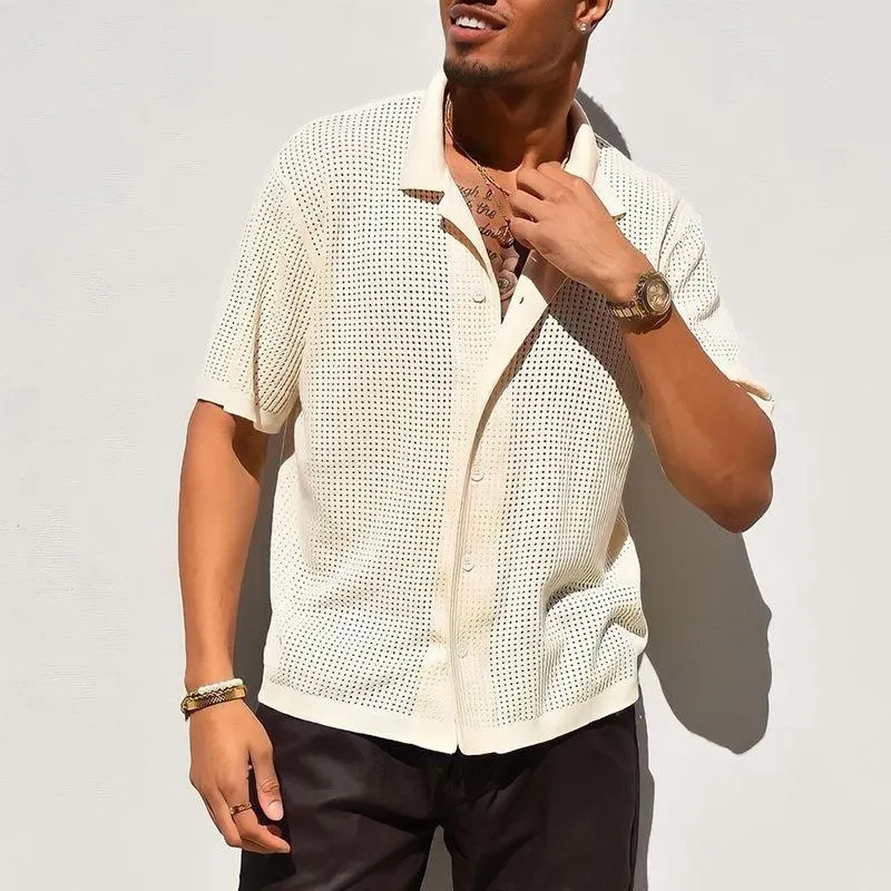 Men's Casual Slim Hollow Short Sleeve Knitted Shirt 00835053M sold by Manly product image thumbnail 2