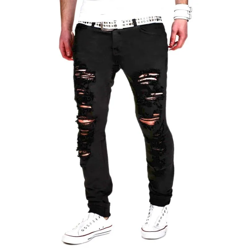Men's Fashion Hole Washed Casual Denim Pants 70588476Z sold by Manly