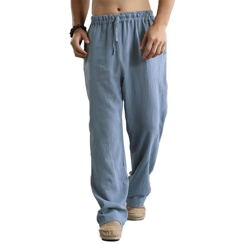 Men's Casual Loose Cotton Linen Breathable Elastic Waist Trousers 31442547M sold by Manly