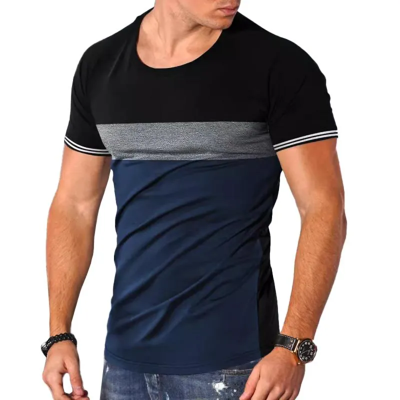 Men's Fashionable Color Block Round Neck Slim Fit Short Sleeve T-Shirt 05490950M sold by Manly